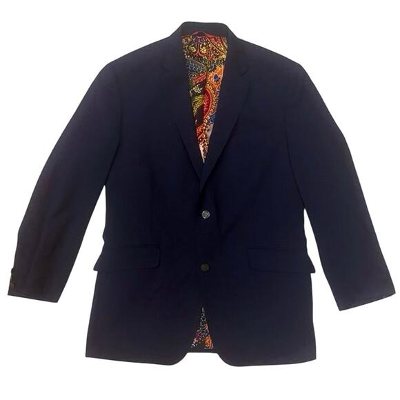 Robert Graham Men's Wool Blazer Sport Coat Navy with CPaisley Lining EUC Size 40 - Picture 2 of 7